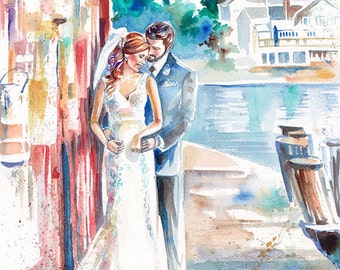Paper Anniversary Gift--Wedding Portrait Art--Custom Wedding Painting for Personalized Anniversary Gifts by Kristin Glaze van Lieshout