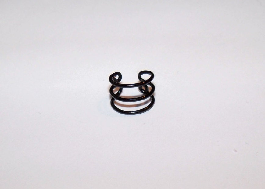 Black Triple Bar Ear Cuff Adjustable Wire by Hannahraejewelry