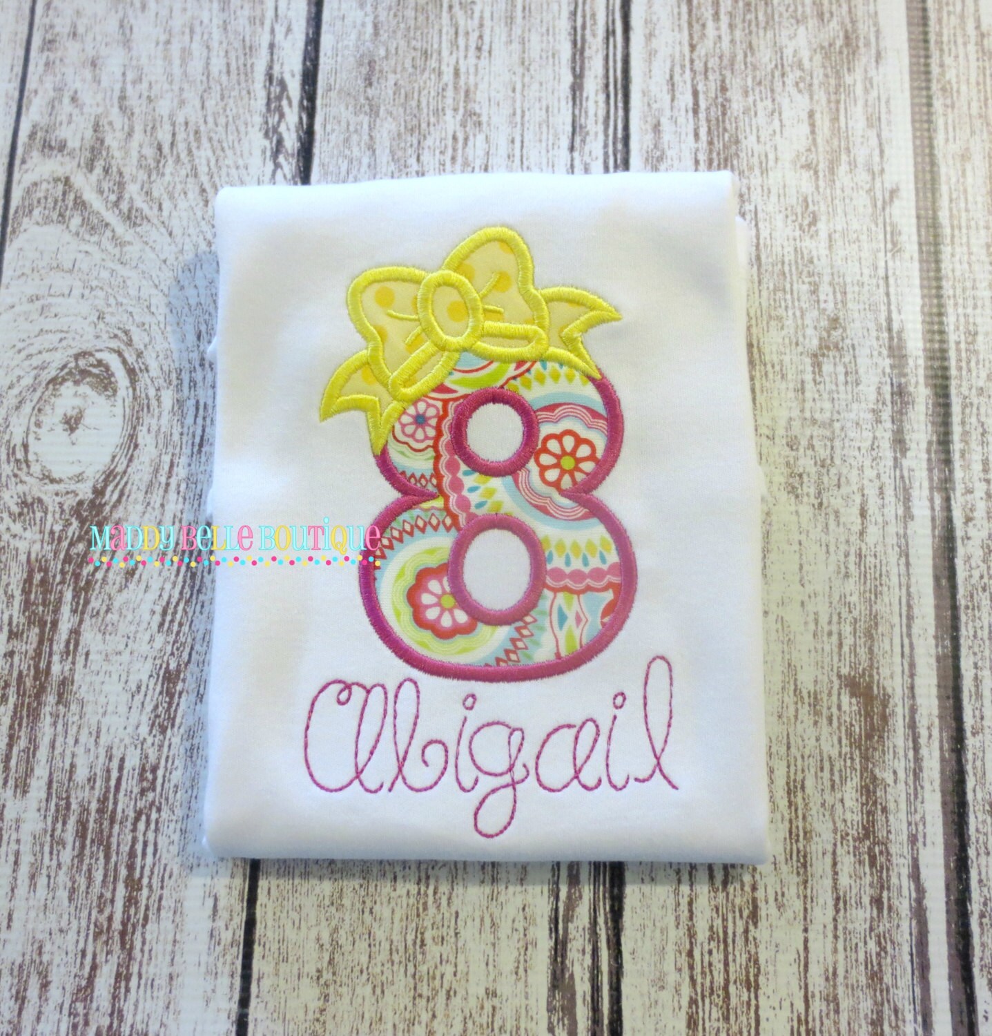 Girly Birthday Number with Bow Appliqued Shirt Embroidered
