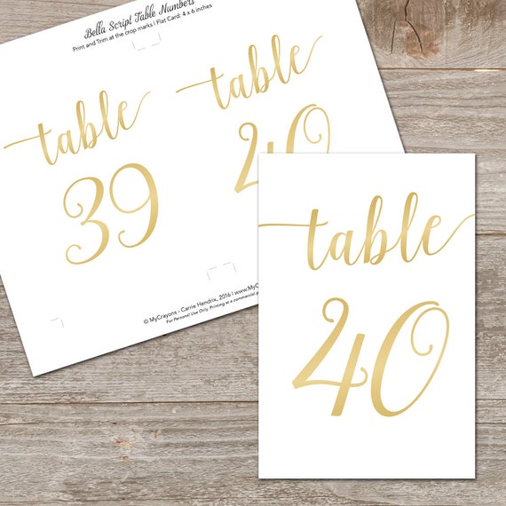 printable gold table numbers 31 40 bella by mycrayonsdesign