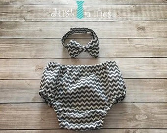 Grey Chevron Baby Boy First Birthday Outfit Cake Smash Set