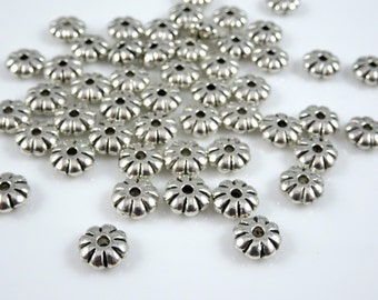Spacer Bead - Silver Flower Spacer Bead (MFP1672S) - Antiqued Silver - 6mmx3mm - Qty. 50