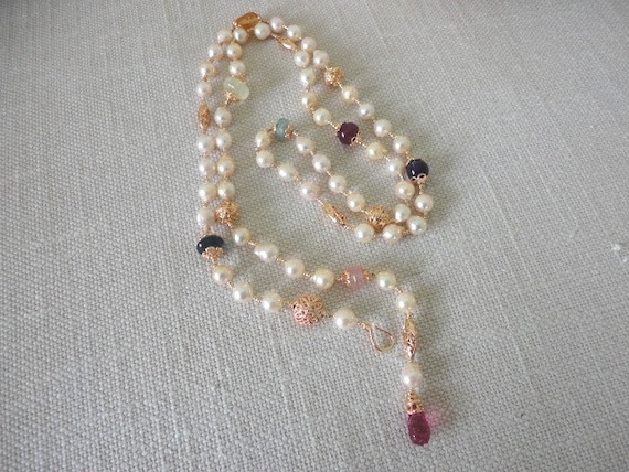 long pearl necklace Adjustable Necklace semiprecious