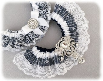 Bridal garter set, SOMETHING BLUE Wedding Garter set, Navy Blue Garter, Crystal Garters
