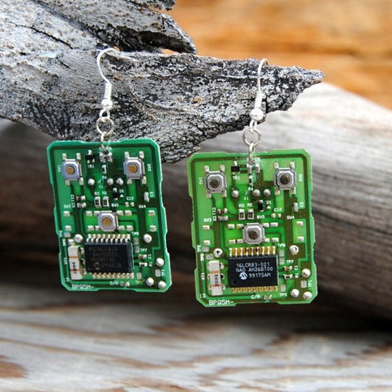 Items similar to Circuit Board Earrings Electronic Jewelry Mixed Metal