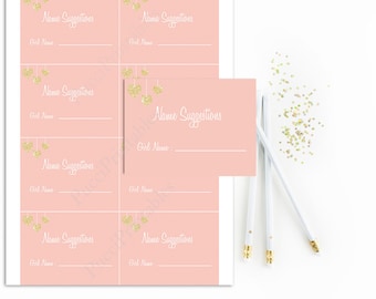 Pink Name Suggestion Baby Shower Cards Printable, Girl Name Suggestion Cards, Pink and Gold, Glitter Gold, Instant Download, Digital, DIY