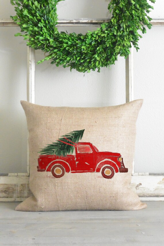 Burlap Collection_Red Truck 20 x 20 Pillow Cover