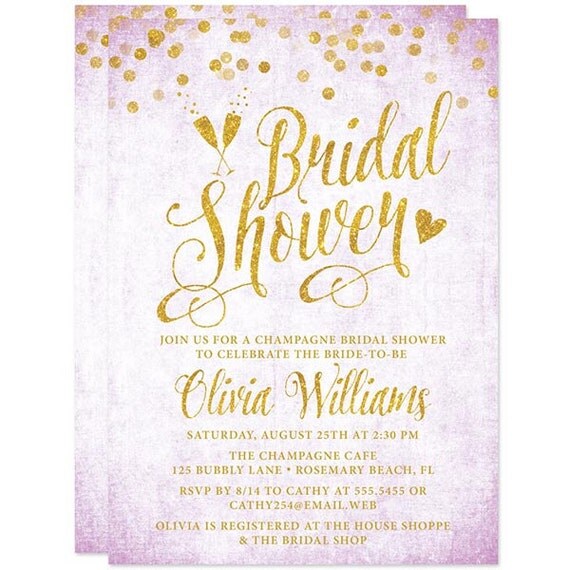 Printable Bridal Shower Invitations - Lavender & Gold Confetti Bridal Shower Invitations - Personalized Printable File For Printing On Own Il_570xn