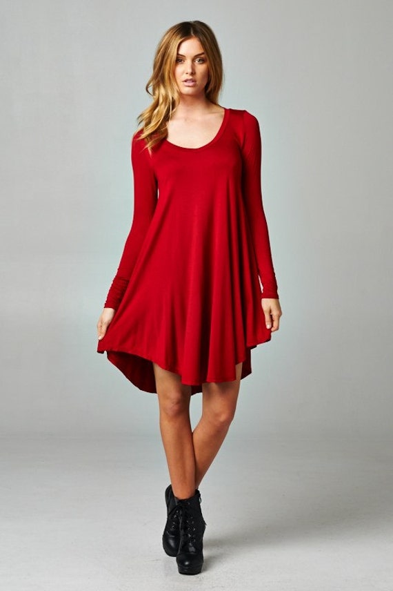 red long sleeve tunic dress