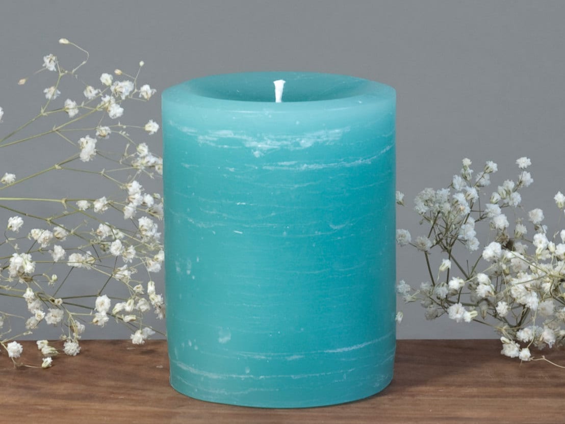 Teal Rustic Pillar Candle 3 x 4 Aquamarine by NordicCandle