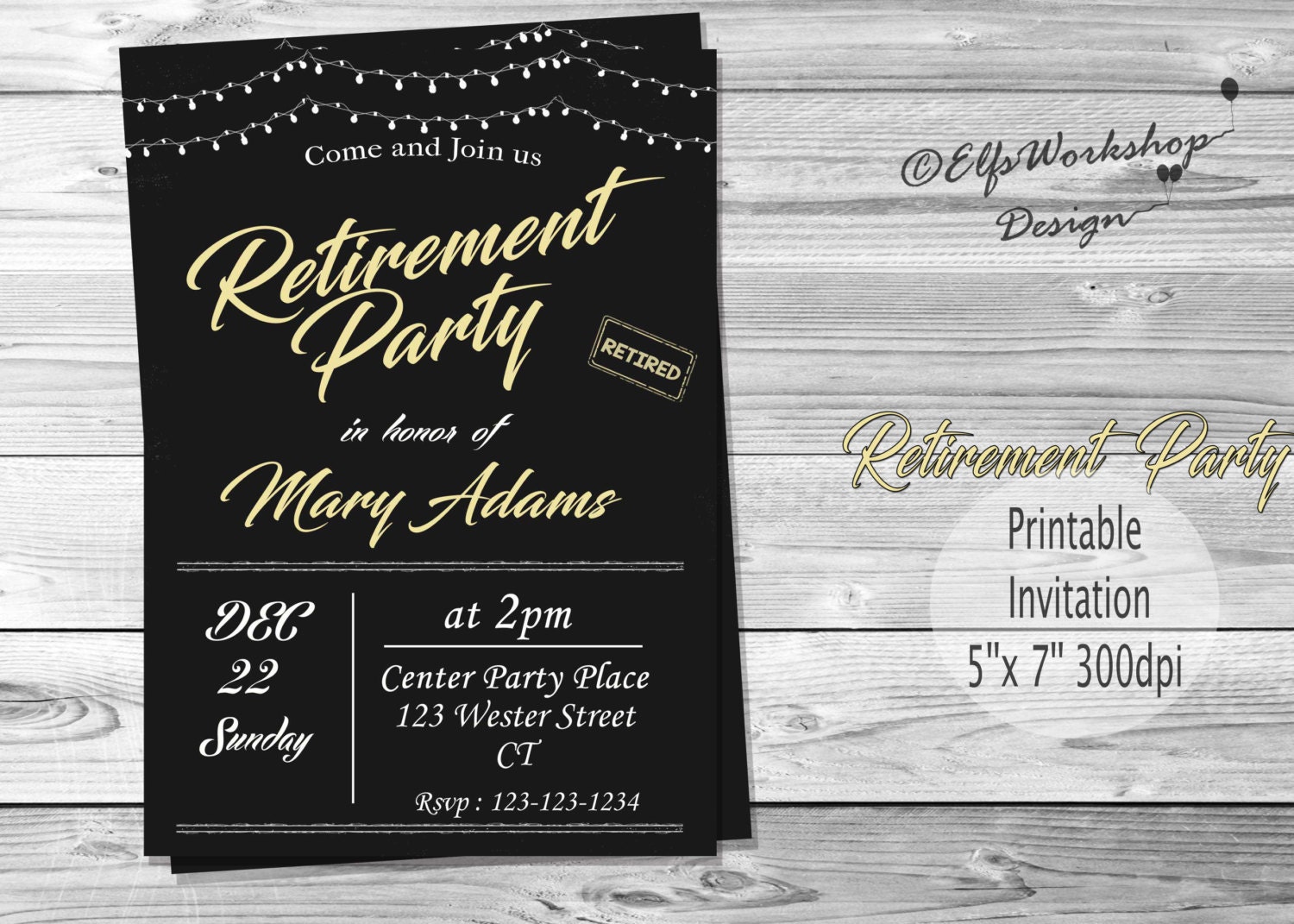 Retirement Invitation Black and Gold Retirement Invitation