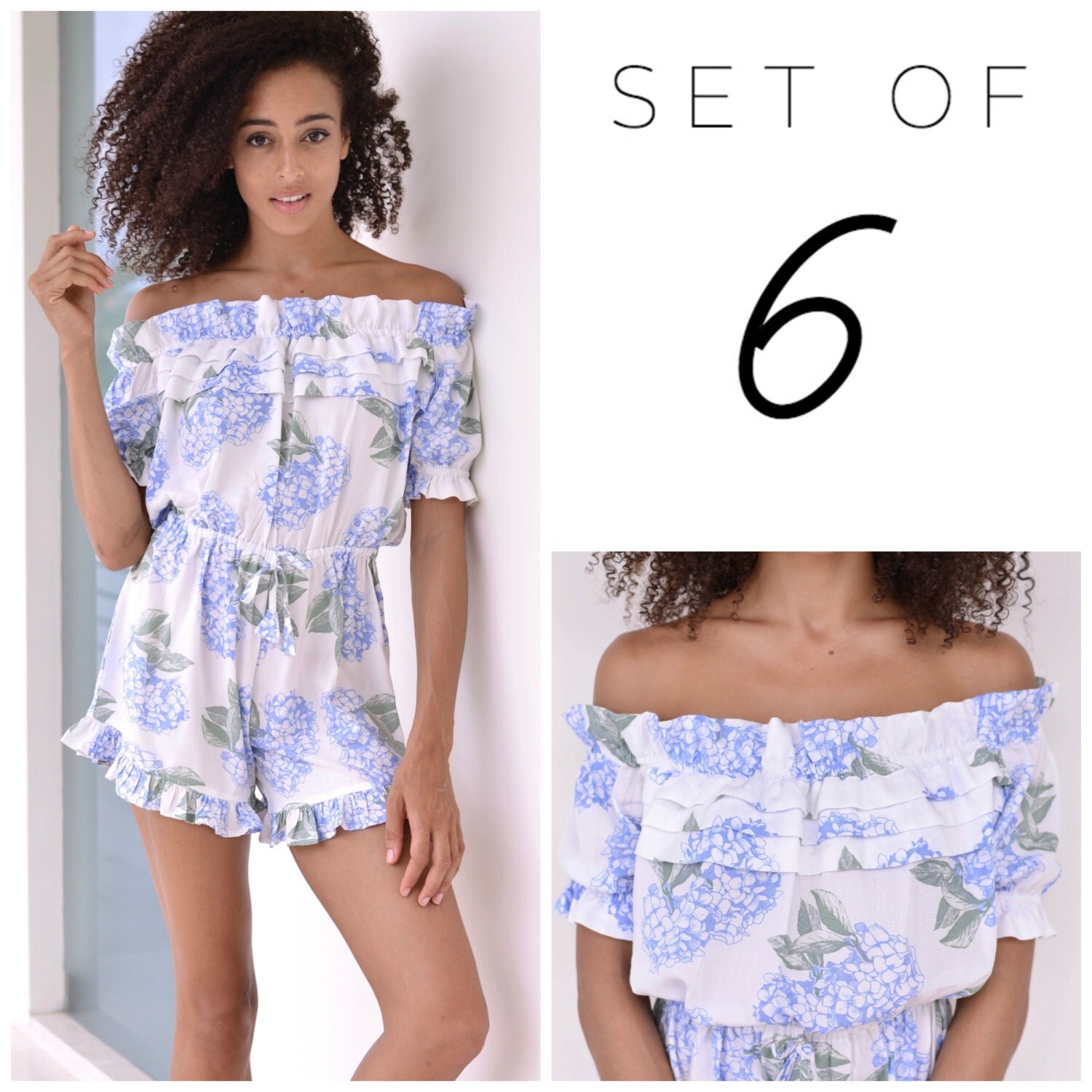 SET OF 6 20 Disc Alaina Bridesmaids Romper Hydrangea