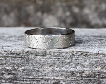 Distressed White Gold Wedding Band, 5mm Wide