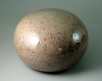Ceramic Garden Art Orb, Mottled Glossy Pinkish-Red / Pottery Garden Sphere