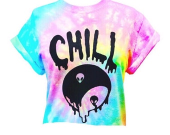 Chill Pastel Alien Yin Yang Crop Top- Pastel Tie Dye - Chill Crop Top