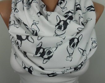 Dog Scarf Boston Terrier Scarf Infinity Scarf Dog Lover Gift Birthday Gift For Her Gift For Women For Dog Mom Animal Scarf Dog Print Scarf