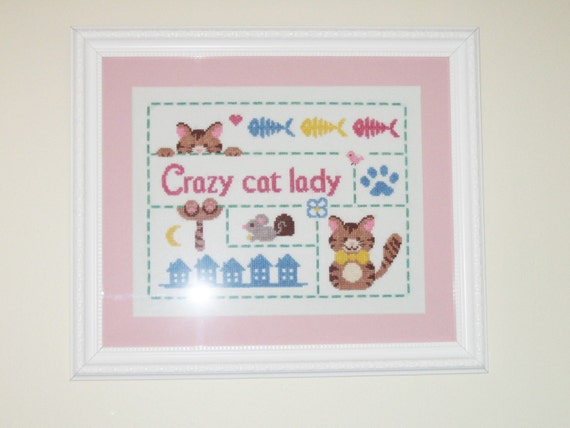 Crazy cat lady Modern cross stitch by SarahCooklandDesigns