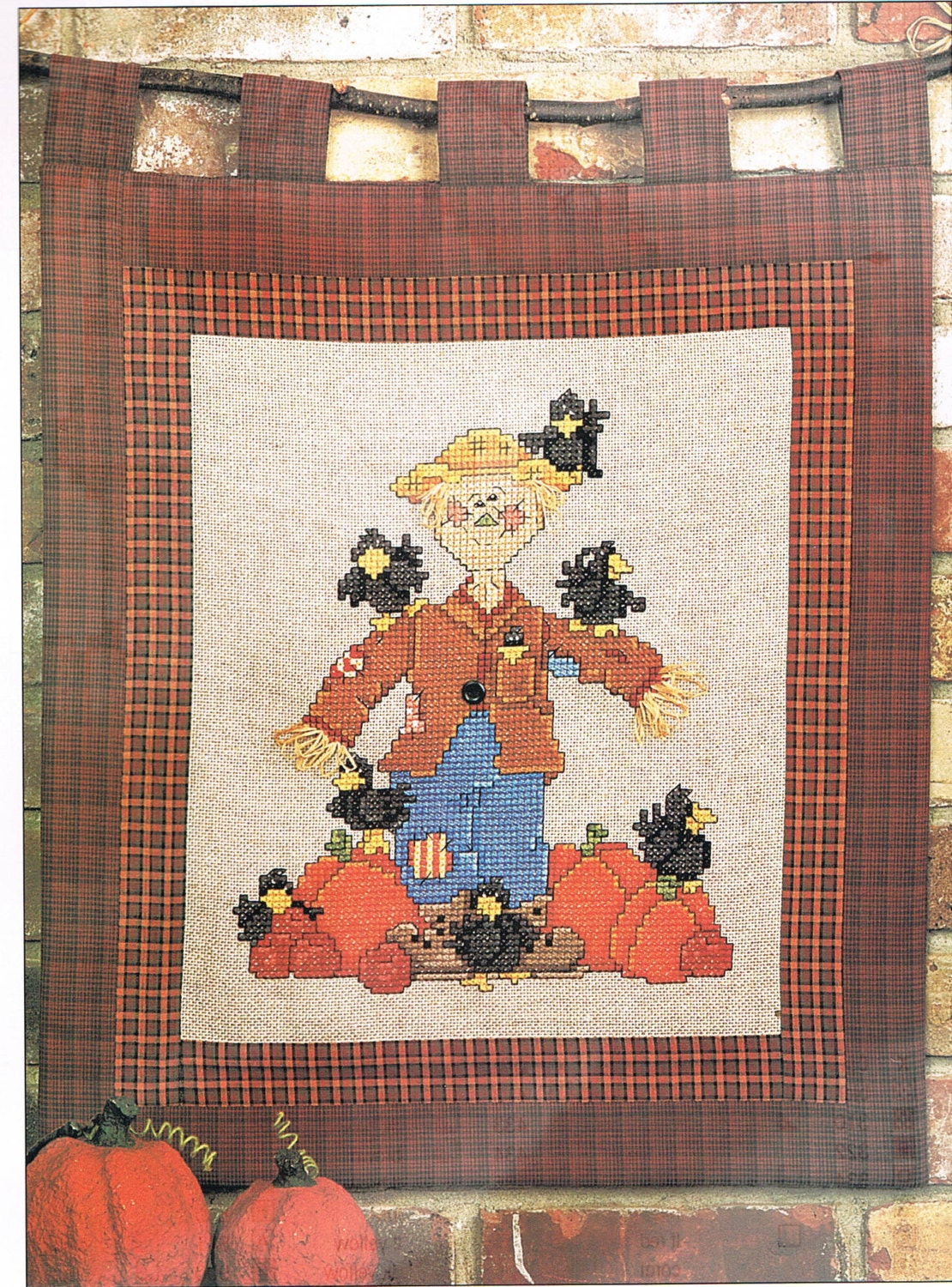 CROSS STITCH PATTERN Scarecrow In A Pumpkin Patch With Black
