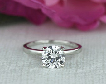 1.5 ct Classic Solitaire Ring, Engagement Ring, Man Made Diamond Simulant, Wedding Ring, 4 Prong Bridal Ring, Promise Ring, Sterling Silver