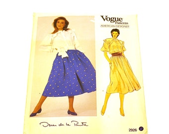 Vogue 2926, Oscar de la Renta, American Designer, Couture Pattern, Size 12, Vogue Pattern, Skirt & Blouse, Misses Pattern