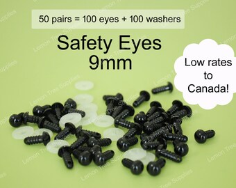 9mm Black safety eyes - 50 pairs, eyes for stuffed toys and animals, animal eyes, doll eyes, plastic eyes