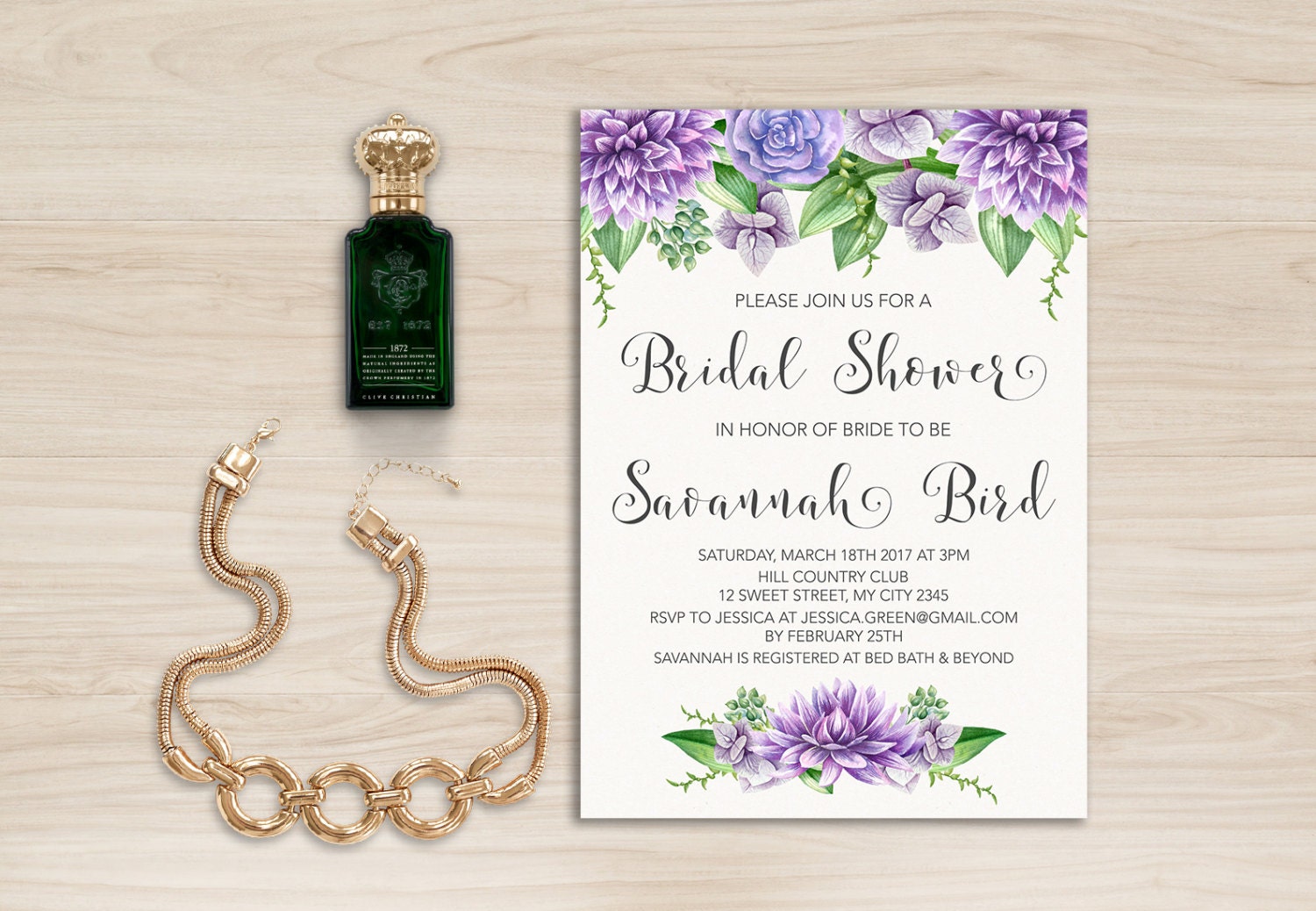 Purple Floral Bridal Shower Invitation