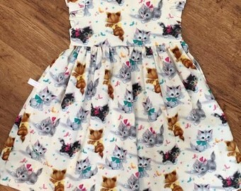 Girls Dress - Girls Cat Dress - Girls 1st Birthday Party Dress - Kittens - Cute Kitty Dress - Gift for Daughter - Toddler Girl Kitten Dress