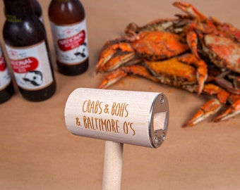 Crab Mallet and Craft Beer Bottle Opener featuring Baltimore, Maryland Baltimore Orioles