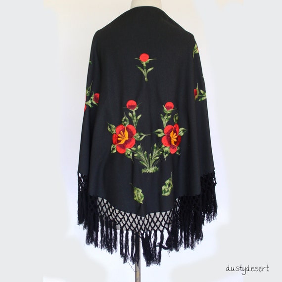 Embroidered shawl Mexican black embroidered shawl by DustyDesert