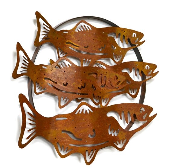 Salmon Run Metal Wall Sculpture WS1809 by Oregardenworks on Etsy