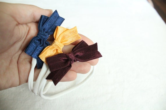 Simple Fall Bow Headband : Set of 3 Essential Elastic Bow in 3 colors. Simple Bow on Nylon Elastic Infant and Toddlers Girls Headband
