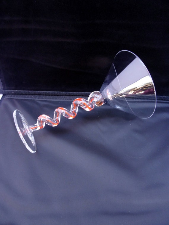 Vintage Twisted Stem Crystal Martini Glass Orange Twisted
