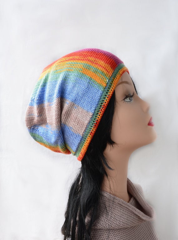 colorful knit hat summer beanie slouchy hat by HandMadeLana