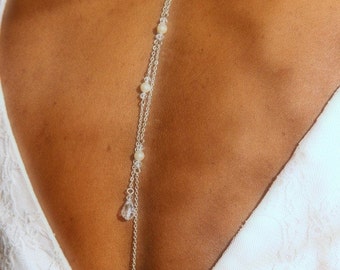 Bijoux mariage de dos doubles pendants en chaine et cristal - Bridal backdrop necklace crystal