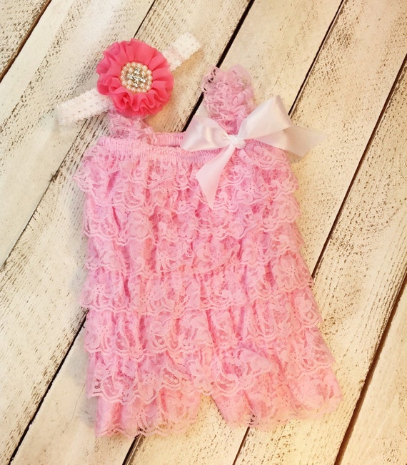Baby girl romper light pink romper matching headband by MJfordiva
