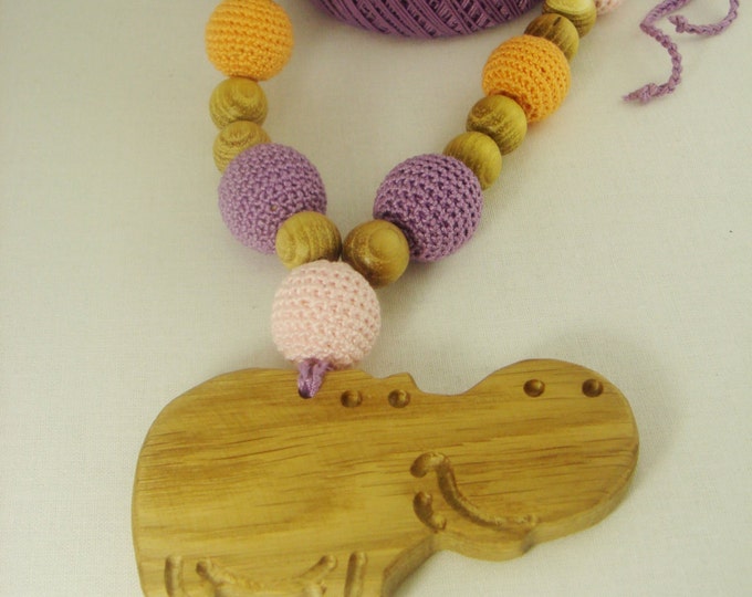 Nursing Necklace, Hippo, natural teether, exclusive toys, natural and safe, teether hippo, for newborn, feeding necklace, best gift