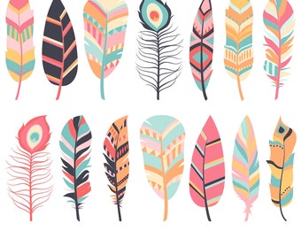 80% OFF SALE Feather Clipart, Digital Feathers, Feather Clip Art, Pink Feathers, Navy Feathers, Commercial Use, Printable