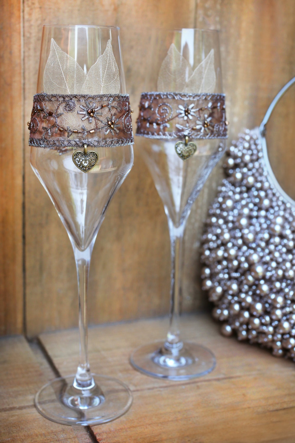 Great Gatsby 2 wedding bronze champagne glasses Toasting