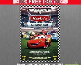 Disney Cars Lightning McQueen Birthday Invitation with FREE editable Thank you Card - Instant Download and Edit with Adobe Reader