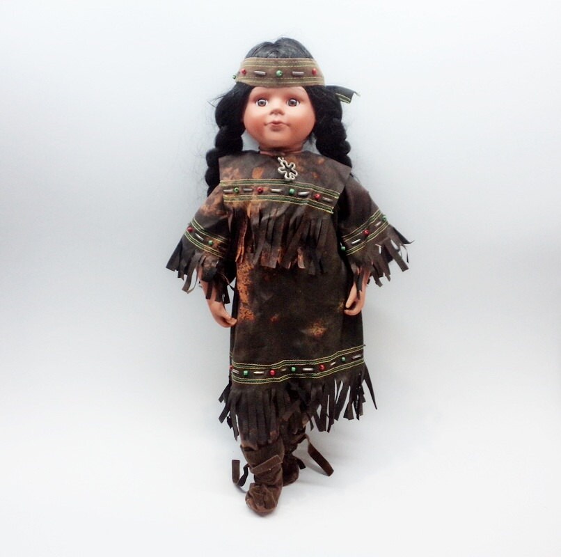 Vintage Porcelain Doll Vintage Indian Girl with traditional