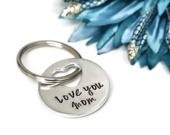 Love You Mom Hand Stamped Keychain | Gift For Mom | Mom Gift | Mothers Day Gift | Aluminum Keychain | Gift For Mom From Daughter