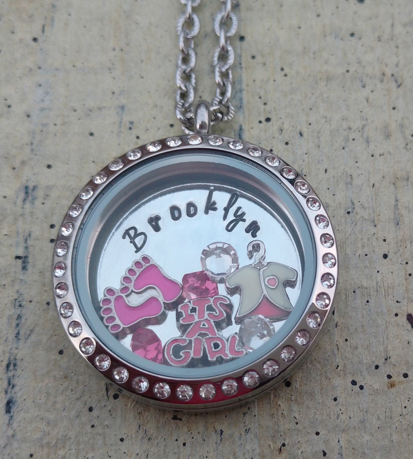 Custom name Baby Girl Floating locket / Memory Locket
