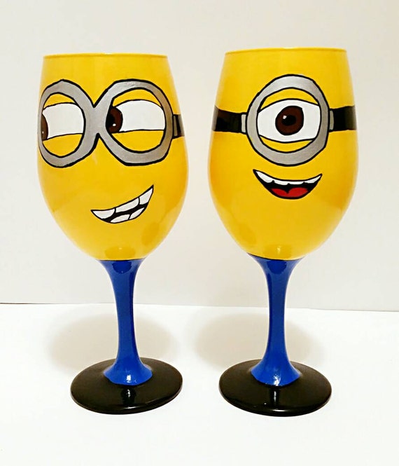 Minion inspired Hand Painted Wine Glass.