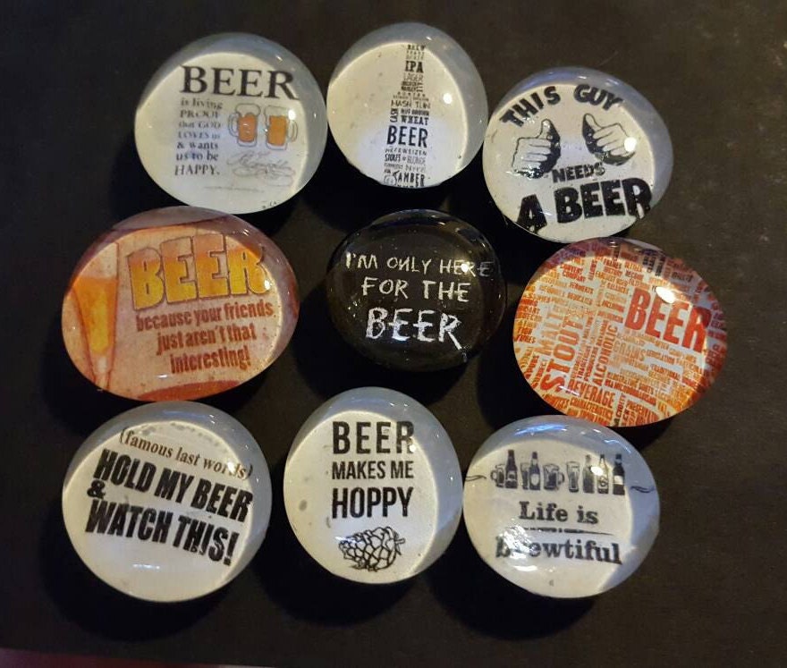 Set of 9 Strong magnets Glass magnets Beer Magnets