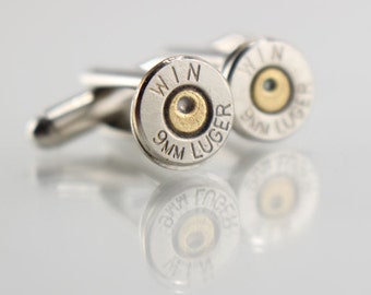 Bullet Cufflinks for Men - Valentines Gift Ideas for Men - Gifts for Boyfriend - Gifts for Police Officer - 9mm Cuff Links - Cuff links