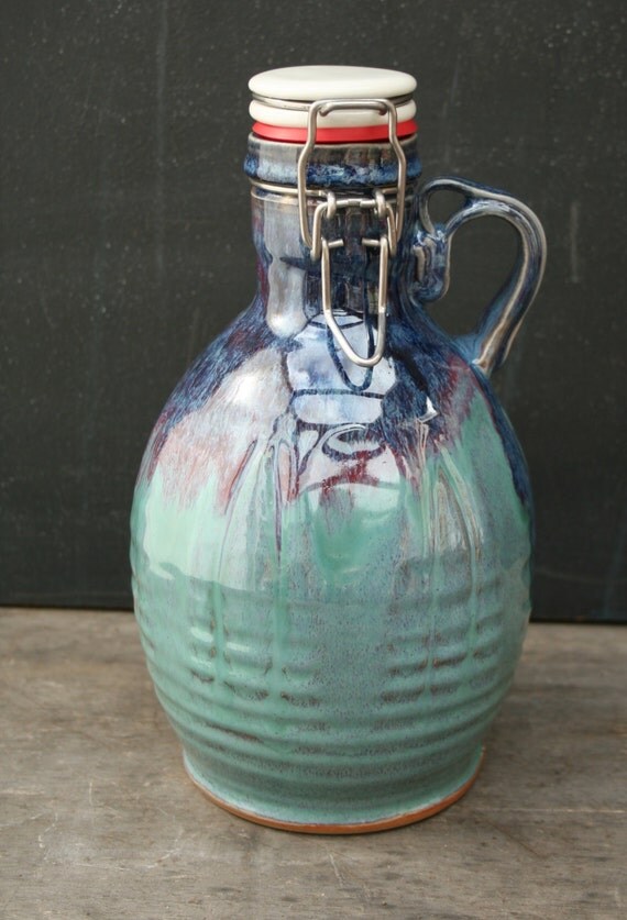 Ceramic Beer Growler Handthrown 56 oz Pottery Growler with