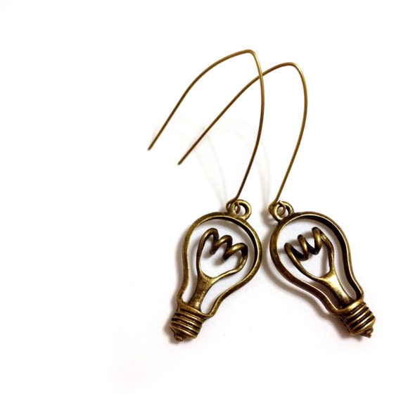 light up light bulb earrings antique gold long dangle light up light bulb earrings antique gold long dangle