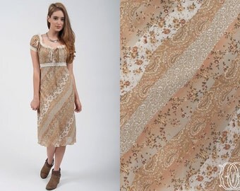 FREE US SHIPPING vintage 90s dress vintage 1990s floral and lace bohemian peasant dress by la belle 90s boho hippie printed festival dress