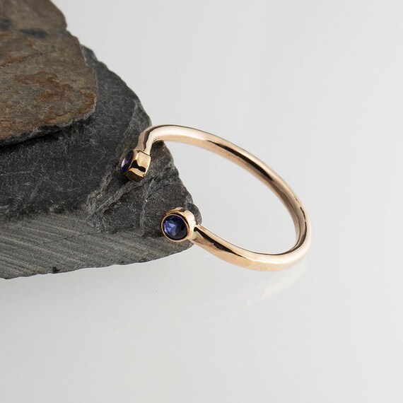 Dark Blue Sapphire Stacking RingTwo Birthstone ringCouples