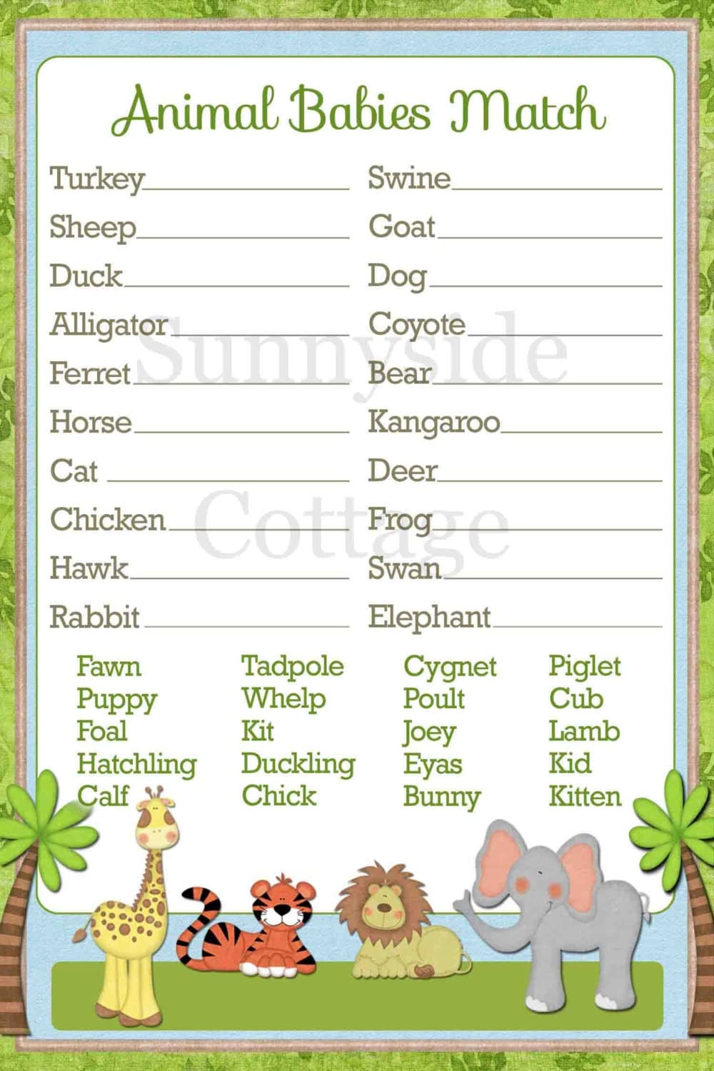 match baby animal names game